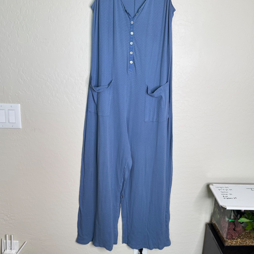 Hatch Womens Large The 24/7 Feeding Jumpsuit Blue Pointelle Knit Maternity Boho - Picture 8 of 13
